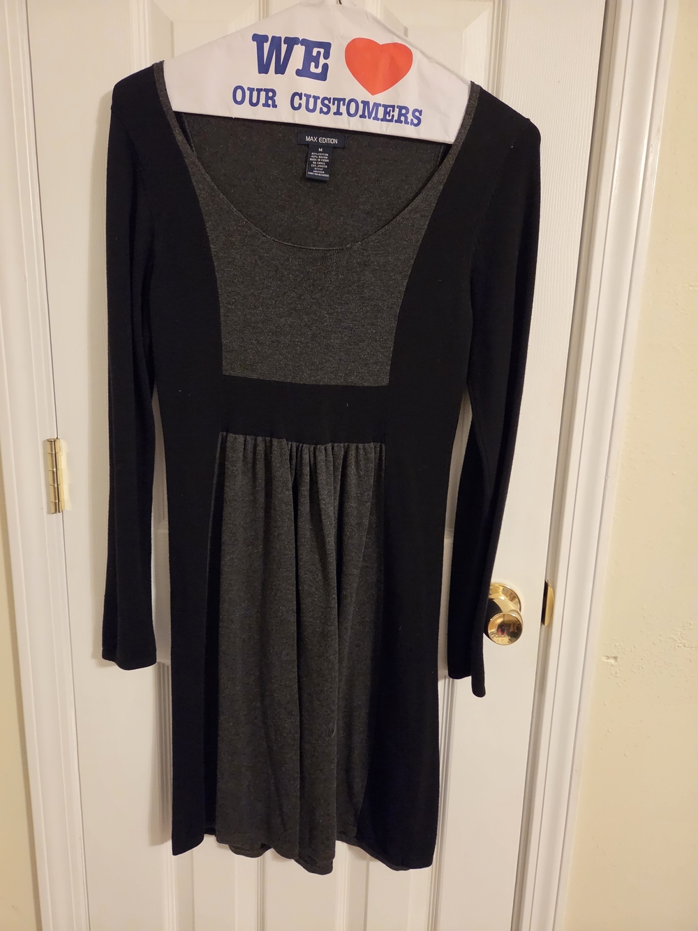 Max Edition Black and Charcoal Two-Tone Long Sleeve Dress